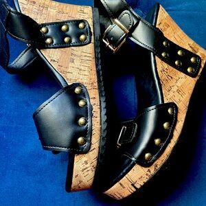 Women's Solid Color Casual Sandals, Platform Ankle Buckle Strap Studded